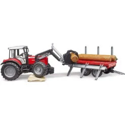 BRUDER 02046 - Massey Ferguson 7480 Mit Frontlader Holztransportanhänger -Tonies Geschaft bruder 02046 massey ferguson frontlader holztransport